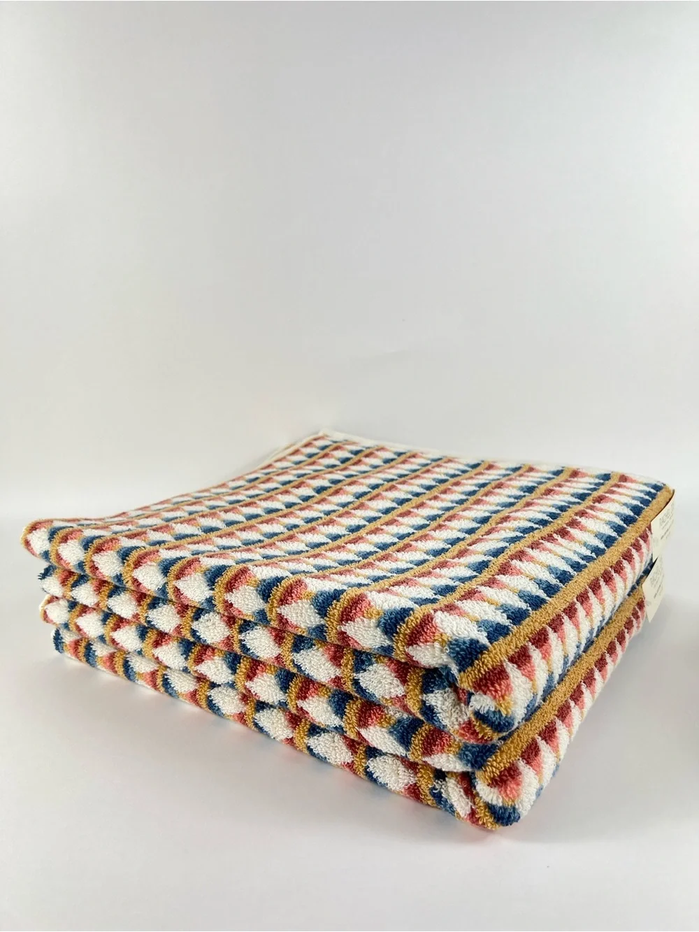 Rachel Zoe Geometric Bath Towel Set Blue Rust Cream 100% Cotton 2 Pc NEW